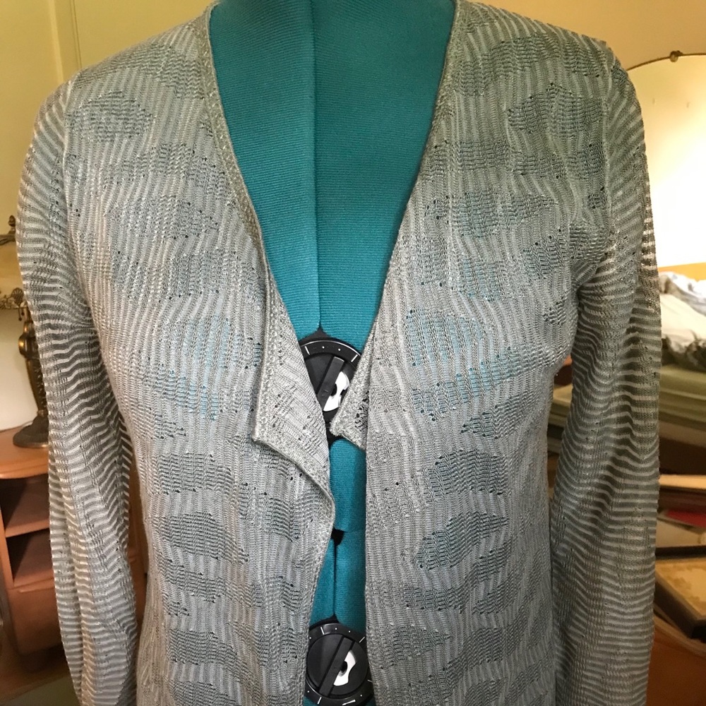 Nic & Zoe Sheer Cardigan Green Geometric Med